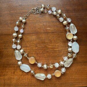 Ann Taylor white glass and gold beaded necklace